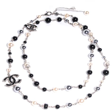 chanel pearl beaded cc long necklace black|authentic chanel necklaces.